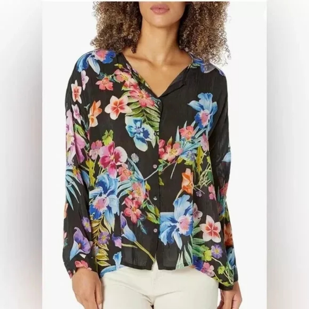 Johnny Was Aruba Maeve Floral Print Shirt Blouse Size M